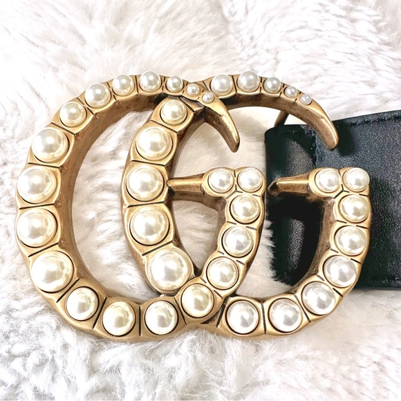 GUCCI Moon Calfskin Pearl Double G Belt - Picture 1 of 14